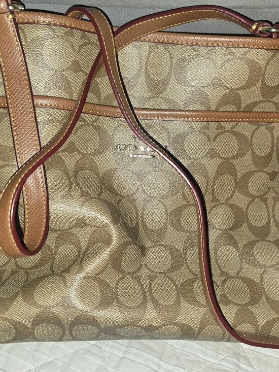 Coach Handbags - Coach Signature Canvas Brown Tote with Leather Trim
